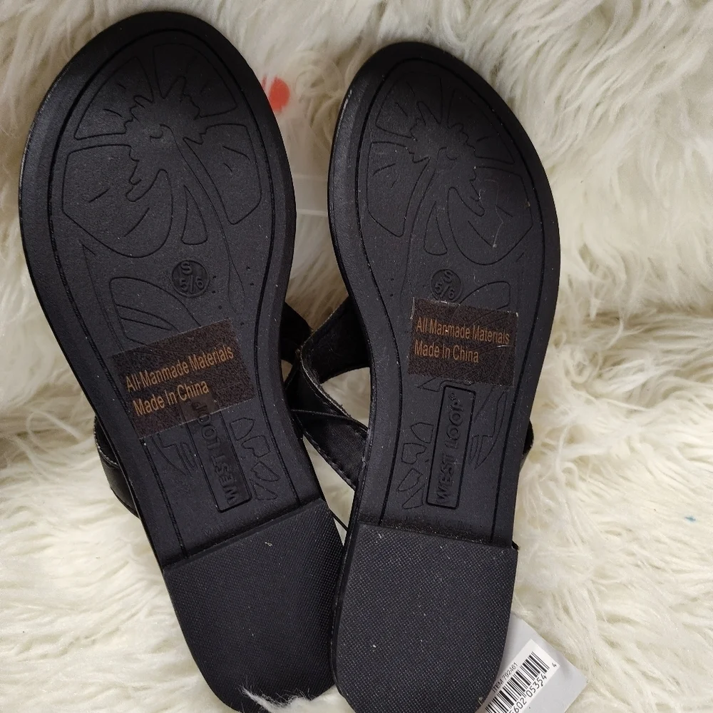 West Loop Black Leather Rhinestone Sandals Size Small - Picture 3 of 5